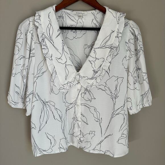 Orchid Haze Floral Pearl Button Up Blouse Cottagecore Platter Collar Romantic - Picture 1 of 9